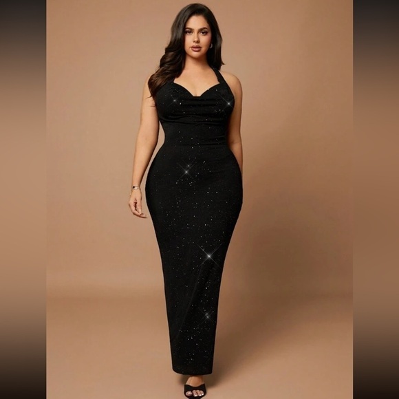 Plus Size Women Net Yarn Rhinestone Halter Backless Elegant Party Dress 4X (20) - Picture 1 of 15